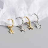 925 Silver Hoop Earrings Women Star Pendant Circle Brinco Fine Jewelry