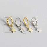 925 Silver Hoop Earrings Women Star Pendant Circle Brinco Fine Jewelry
