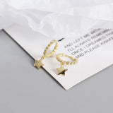 925 Silver Hoop Earrings Women Star Pendant Circle Brinco Fine Jewelry