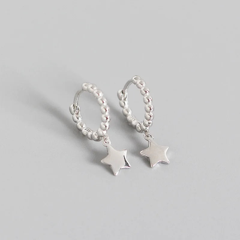 925 Silver Hoop Earrings Women Star Pendant Circle Brinco Fine Jewelry
