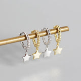 925 Silver Hoop Earrings Women Star Pendant Circle Brinco Fine Jewelry