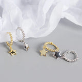925 Silver Hoop Earrings Women Star Pendant Circle Brinco Fine Jewelry