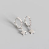 925 Silver Hoop Earrings Women Star Pendant Circle Brinco Fine Jewelry
