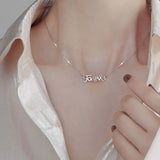 925 Silver Link Chain Necklaces Zircon Forever Letters Pendant YMN213
