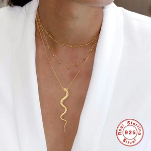925 Silver Snake Pendant Necklace Punk Style for Women Girls