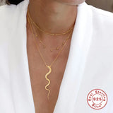 925 Silver Snake Pendant Necklace Punk Style for Women Girls