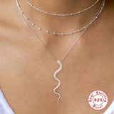 925 Silver Snake Pendant Necklace Punk Style for Women Girls
