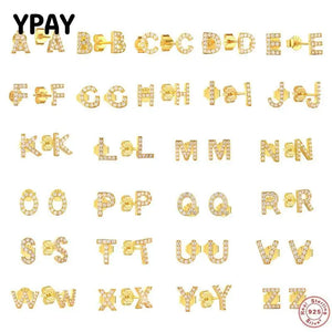 925 Silver Zircon Earrings A~Z English Initial DIY Jewelry YME741