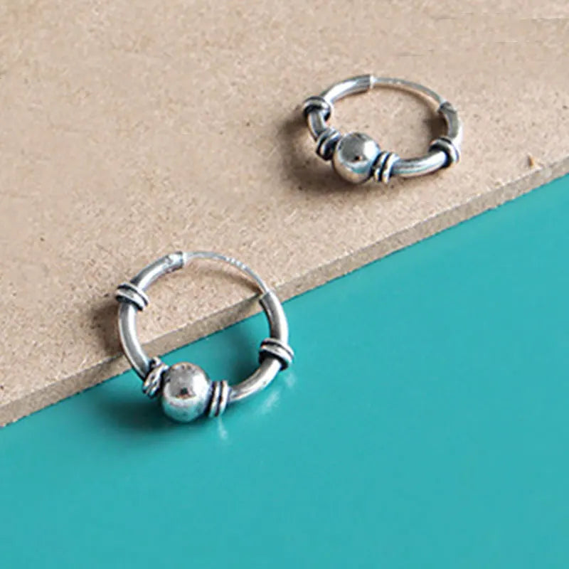 925 Silver Vintage Beads Hoop Earrings for Women YME235