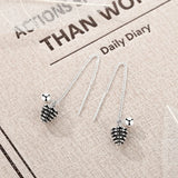Sterling Silver Pinecone Long Dangle Earrings Vintage Fine Jewelry