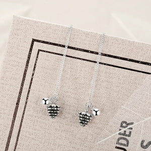 Sterling Silver Pinecone Long Dangle Earrings Vintage Fine Jewelry