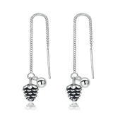 Sterling Silver Pinecone Long Dangle Earrings Vintage Fine Jewelry