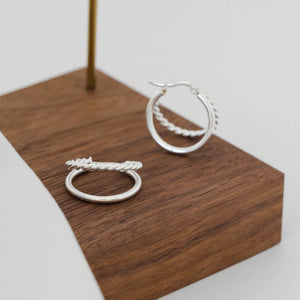 925 Sterling Silver Hoop Earrings Double Layers Twisted Circle Fine Jewelry