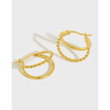 925 Sterling Silver Hoop Earrings Double Layers Twisted Circle Fine Jewelry