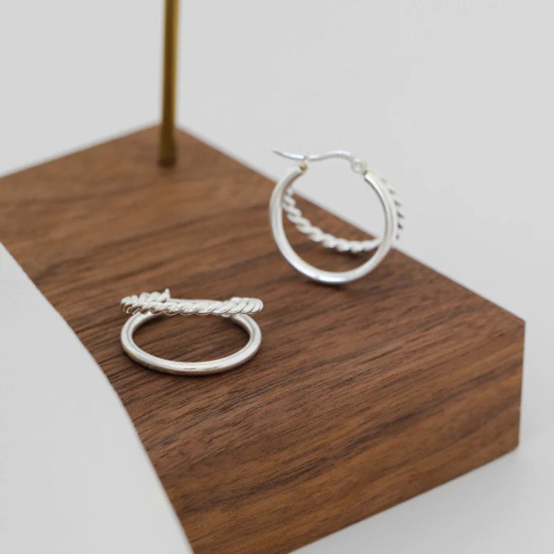 925 Sterling Silver Hoop Earrings Double Layers Twisted Circle Fine Jewelry