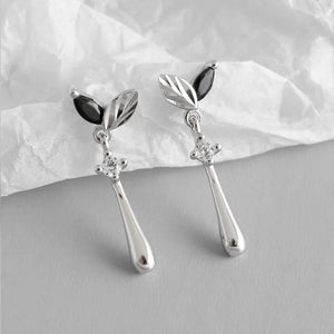 925 Sterling Silver Leaves Drop Dangle Earrings with Zircon Stones