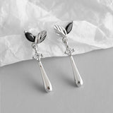 925 Sterling Silver Leaves Drop Dangle Earrings with Zircon Stones
