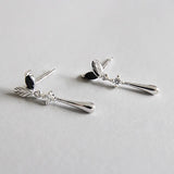 925 Sterling Silver Leaves Drop Dangle Earrings with Zircon Stones