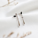 925 Sterling Silver Leaves Drop Dangle Earrings with Zircon Stones