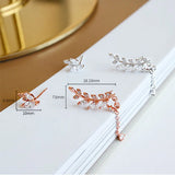 925 Silver Asymmetric Leaf Zircon Stud Earrings for Women