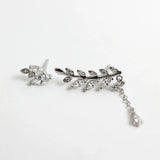 925 Silver Asymmetric Leaf Zircon Stud Earrings for Women