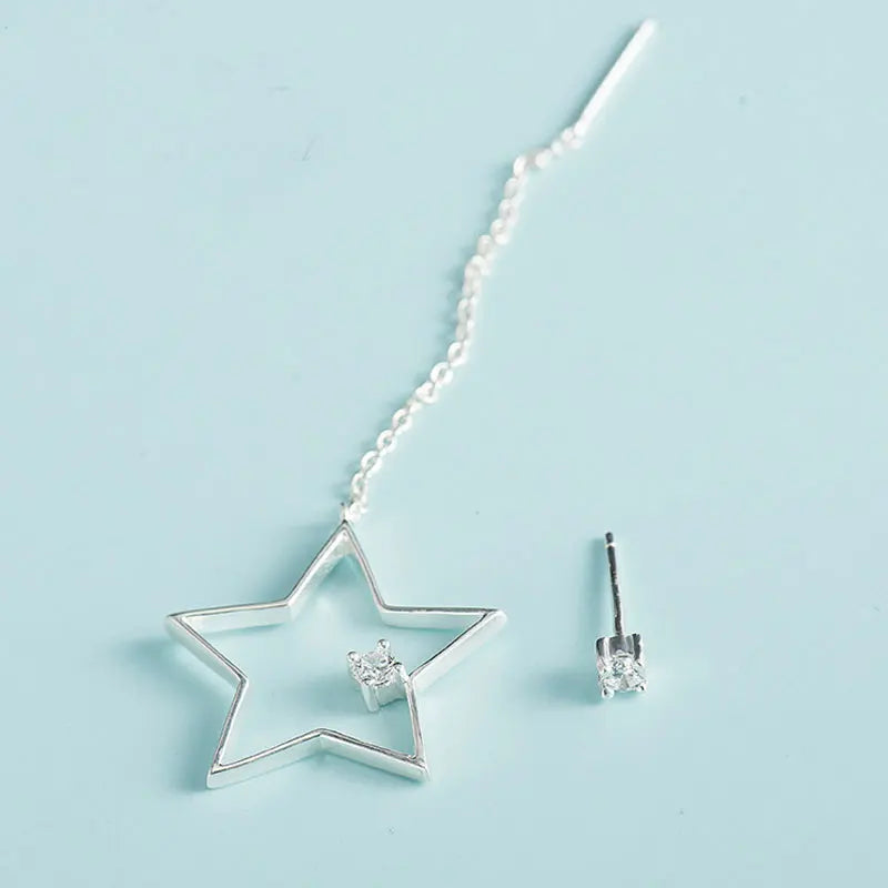 925 Sterling Silver Star Earrings Zircon Ear Lines Jewelry