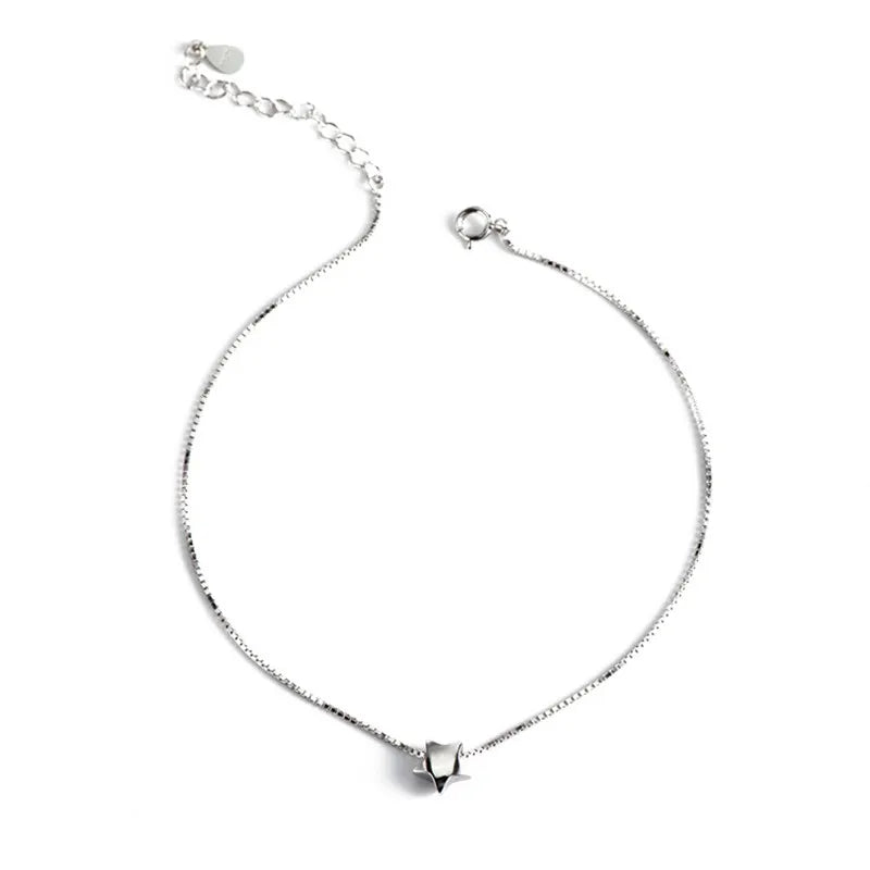 925 Sterling Silver Box Chain Star Anklet for Women Girls Leg Jewelry YMA028