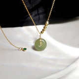 925 Silver Chain Necklace Green Zircon Hetian Jade Pendant YMN212