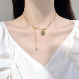 925 Silver Chain Necklace Green Zircon Hetian Jade Pendant YMN212