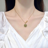 925 Silver Chain Necklace Green Zircon Hetian Jade Pendant YMN212