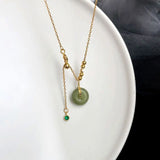 925 Silver Chain Necklace Green Zircon Hetian Jade Pendant YMN212