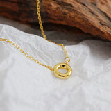 925 Sterling Silver Chain Necklace Geometric Hollow Circle Pendant YMN191