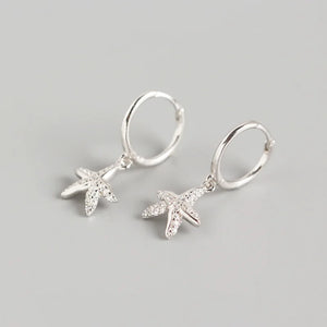 925 Silver Earrings Zircon Starfish Hoop Earring