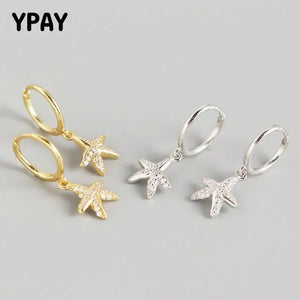 925 Silver Earrings Zircon Starfish Hoop Earring