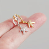925 Silver Earrings Zircon Starfish Hoop Earring