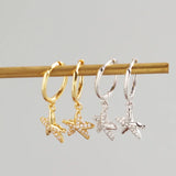 925 Silver Earrings Zircon Starfish Hoop Earring