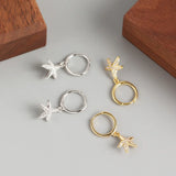 925 Silver Earrings Zircon Starfish Hoop Earring