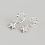 925 Silver Earrings Zircon Starfish Hoop Earring