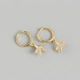 925 Silver Earrings Zircon Starfish Hoop Earring