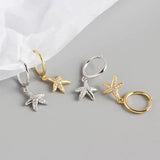 925 Silver Earrings Zircon Starfish Hoop Earring