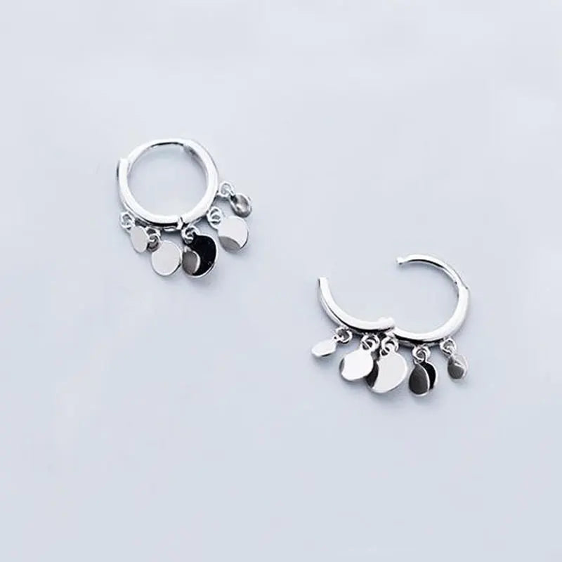 925 Sterling Silver Hoop Earrings For Women Small Round Tassel Earring