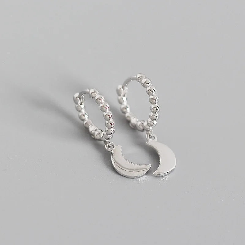 925 Silver Hoop Earrings Moon Pendant Circle Brinco