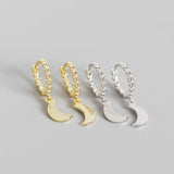925 Silver Hoop Earrings Moon Pendant Circle Brinco