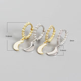925 Silver Hoop Earrings Moon Pendant Circle Brinco
