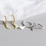 925 Silver Hoop Earrings Moon Pendant Circle Brinco