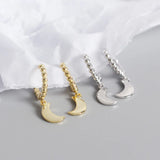 925 Silver Hoop Earrings Moon Pendant Circle Brinco