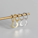 925 Silver Hoop Earrings Moon Pendant Circle Brinco