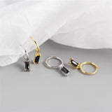 Real 925 Silver Hoop Earrings Small Green Zircon Pendant