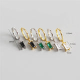Real 925 Silver Hoop Earrings Small Green Zircon Pendant