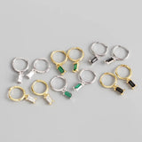 Real 925 Silver Hoop Earrings Small Green Zircon Pendant